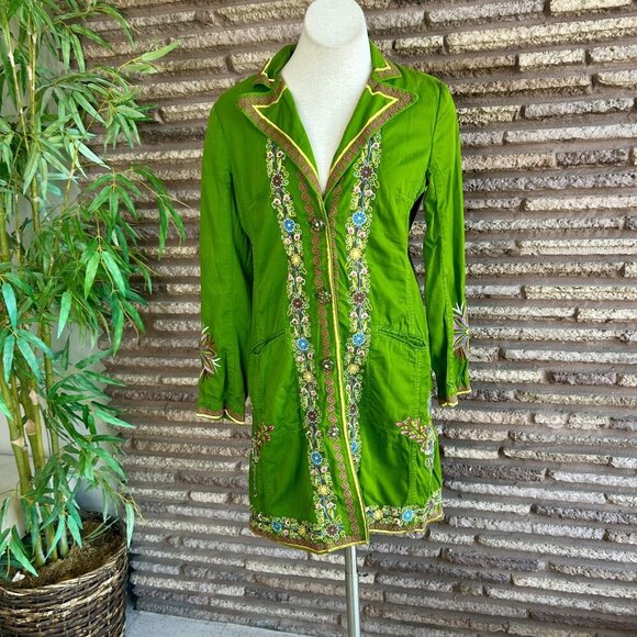 Johnny Was Green Embroidered Fitted Coat Mandala on the Back Size Medium - Picture 12 of 13